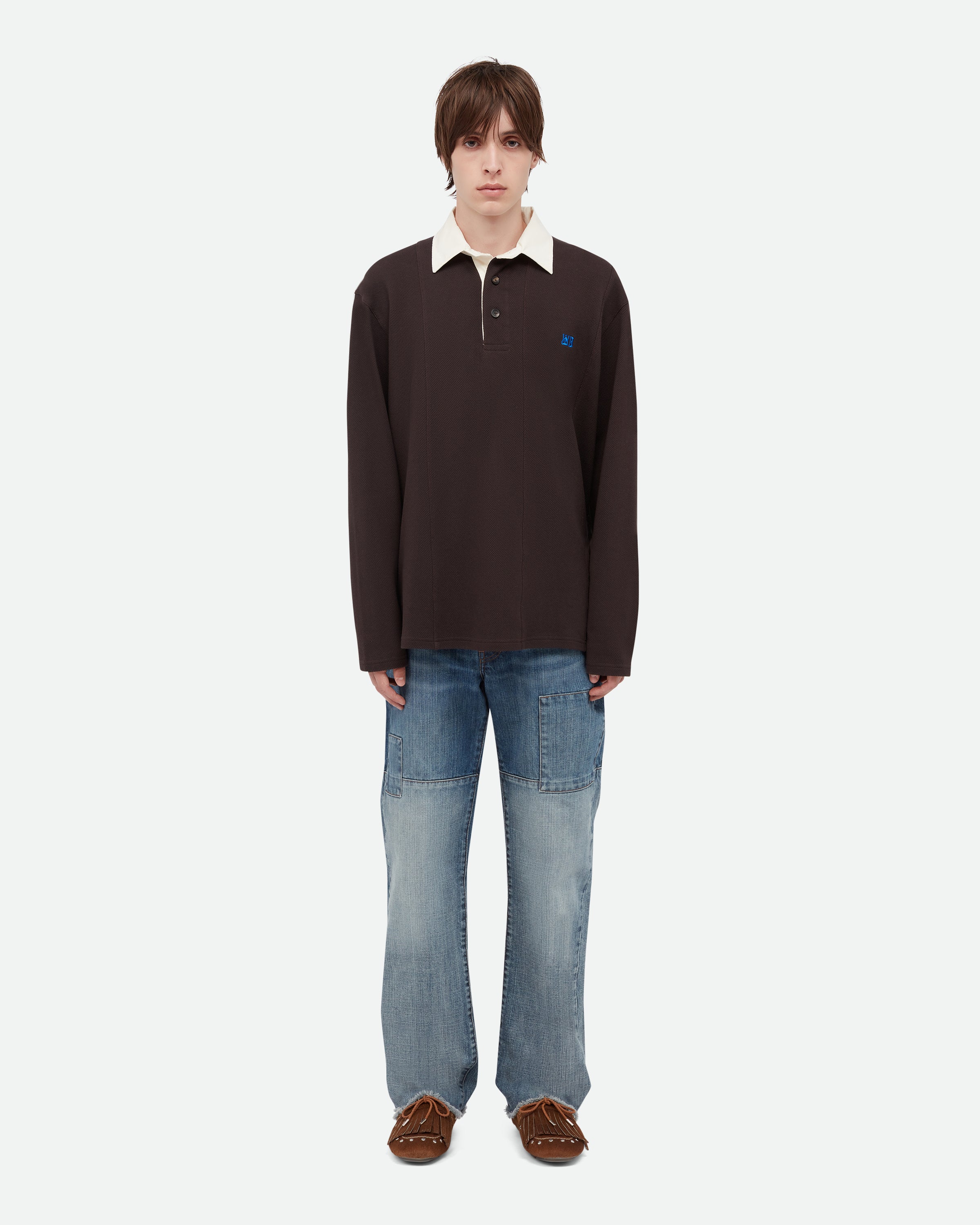 トップス Wales Bonner Roots polo shirt sweater M Wales Bonner Navy Roots Knitted Polo Shirt | Harrods US